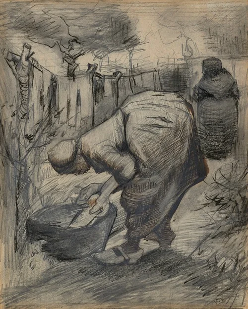 Boerin bij de wastobbe, in een tuin (Woman by the Wash Tub, in a Garden) (1885)