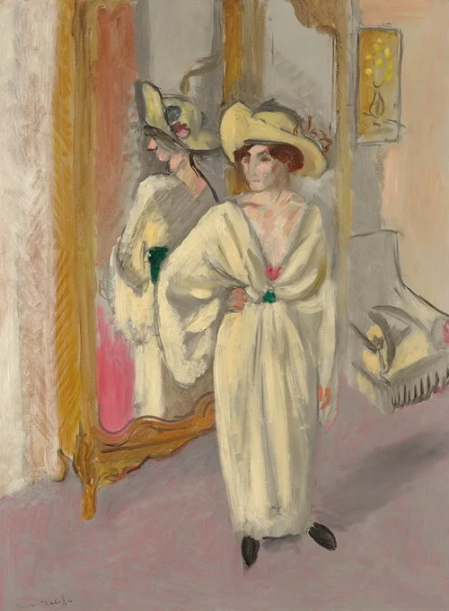 Femme en blanc debout devant une glace (1918-1919)