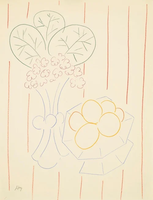 Fleurs et fruits, fond rayé (1942-44)