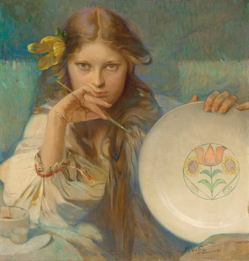 Girl with a Plate with a Folk Motif (1920)