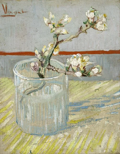 Sprig of flowering almond in a glass (1888)