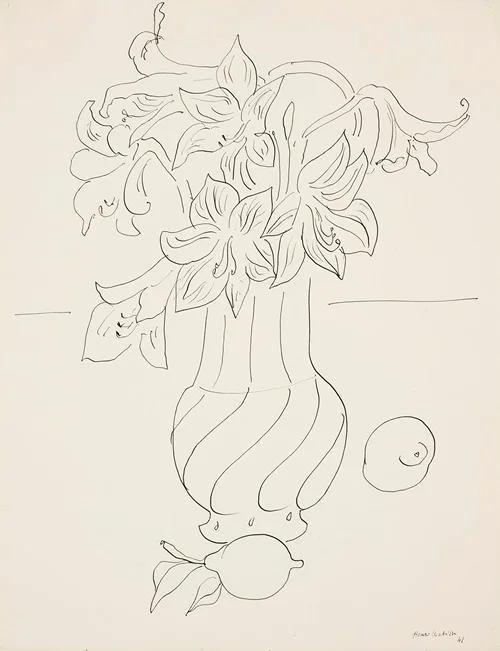 Vase de fleurs et citrons sur un entablement (1941)