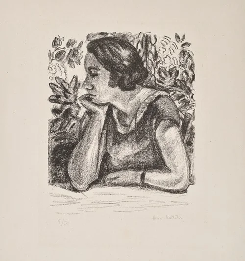 Visage de profil reposant sur un bras (1924)